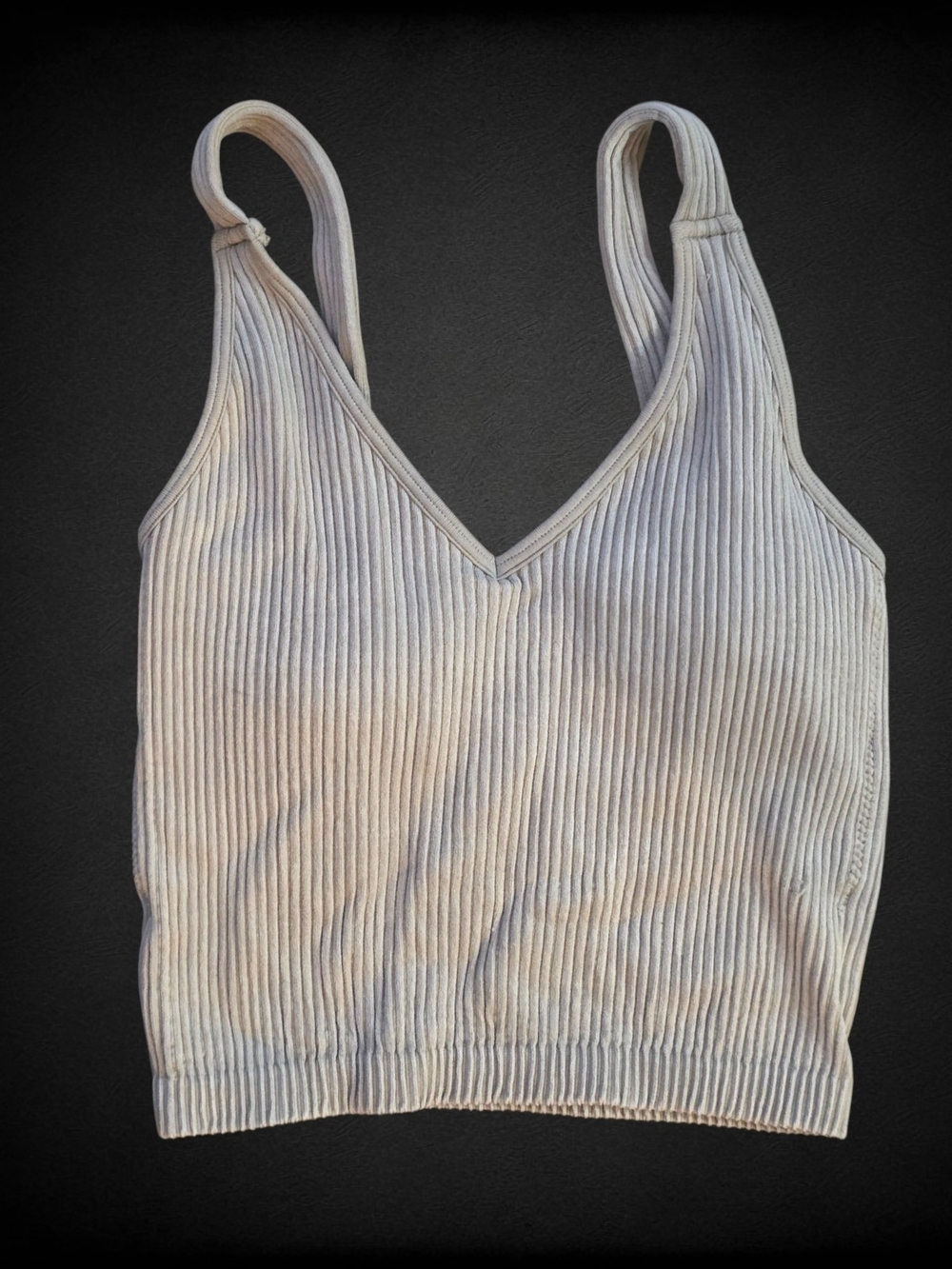 Wishlist Taupe Ribbed Seamless Brami Crop Tank S/M Padded Lounge Yoga